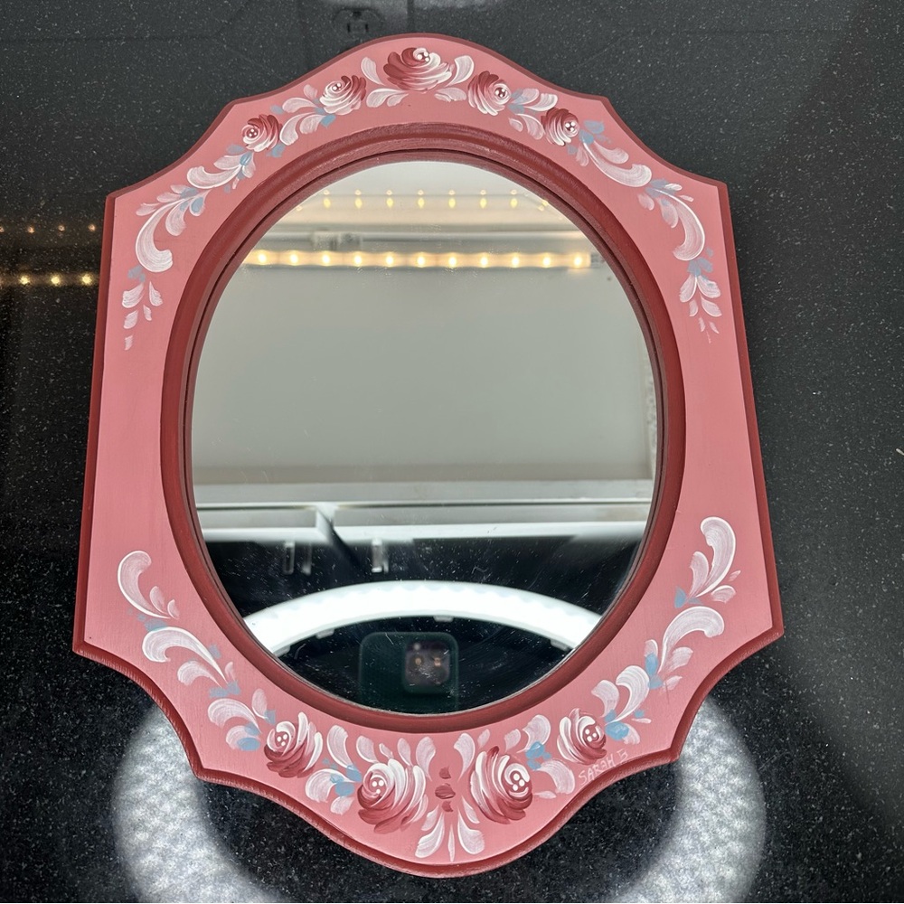 Hand Painted Pink Floral Mirror - Picture 1 of 10